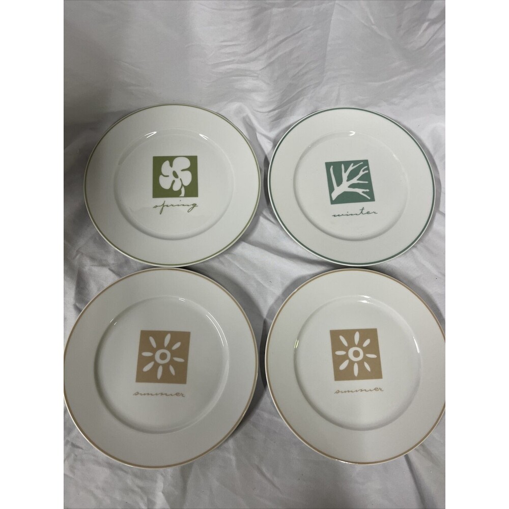 Pier 1 Four Seasons Salad Plates 7 3/4” Set of 4 Winter Spring Autumn x2 READ